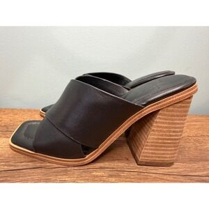 Marc Fisher LTD BARLI Black Leather Square Toe Block Heel Slide Sandals 6M
